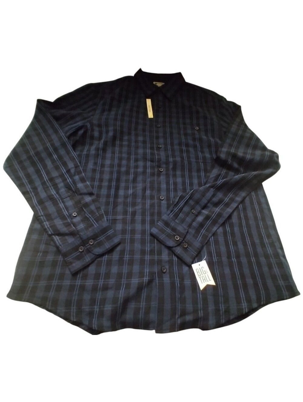 Haggar Men's Classic Navy Blue Plaid Button-Up Shirt Big & Tall New Size LT